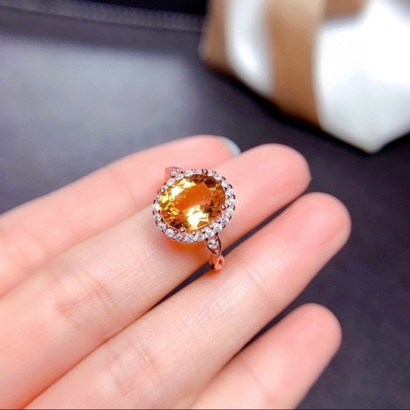 18K Gold Plated Adjustable Birthstone Yellow Crystal Citrine Ring for Women - Picture 4 of 5